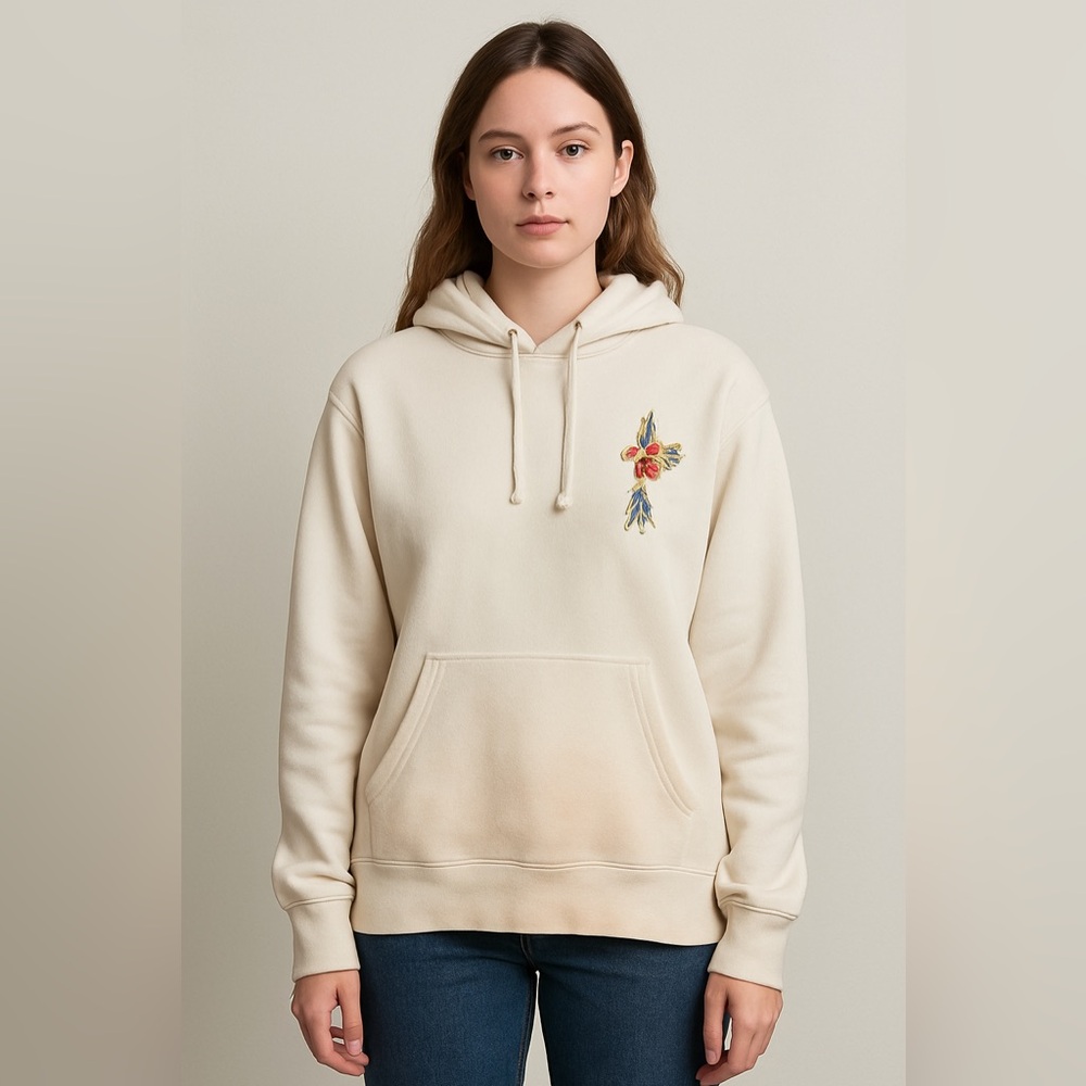 Little Moon Embroidered Parrot Hoodie White Size S